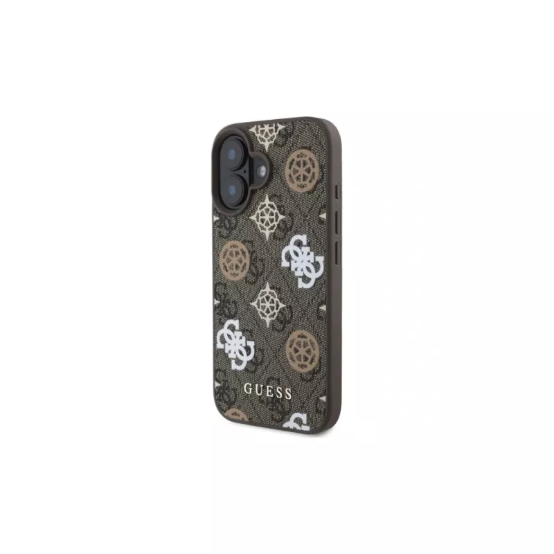 Guess Peony On 4G Background MagSafe Case für iPhone 16 (Braun)