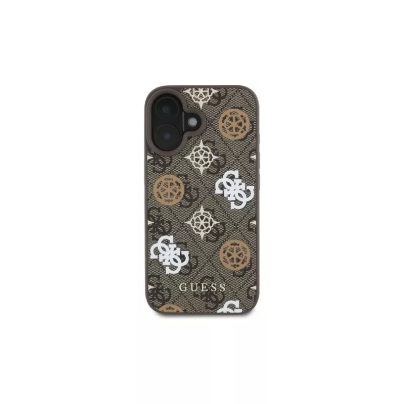 Guess Peony On 4G Background MagSafe Case für iPhone 16 (Braun)