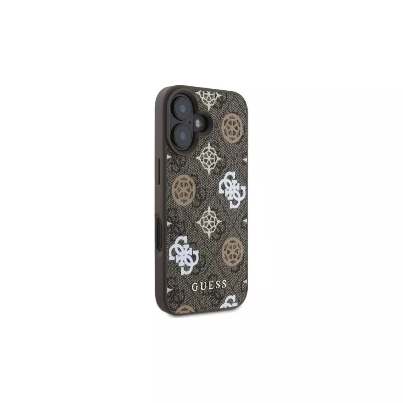Guess Peony On 4G Background MagSafe Case für iPhone 16 (Braun)