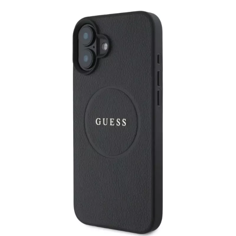 Guess GUHMP16SPGHSMMK Grained Gold Ring MagSafe Hard Case für Apple iPhone 16 6,1 Zoll, Schwarz
