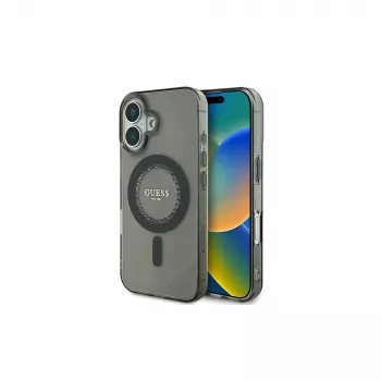 Guess IML Rhinestones MagSafe Case für iPhone 16 Plus (Schwarz)