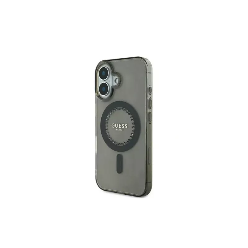 Guess IML Rhinestones MagSafe Case für iPhone 16 Plus (Schwarz)