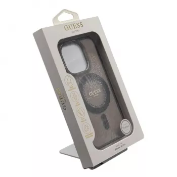 Guess GUHMP16LPFTDTEK Hard Case für Apple iPhone 16 Pro 6,3 Zoll, Schwarz, IML Strasssteine, MagSafe