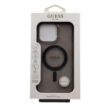 Guess IML Rhinestones MagSafe Case für iPhone 16 Pro Max (Schwarz)