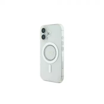 Guess GUHMP16SPFTDTEH Hardcase IML Rhinestones MagSafe für Apple iPhone 16 6,1 inch Weiß
