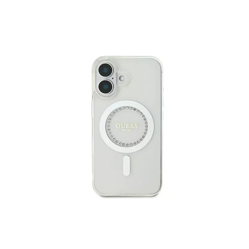 Guess GUHMP16SPFTDTEH Hardcase IML Rhinestones MagSafe für Apple iPhone 16 6,1 inch Weiß
