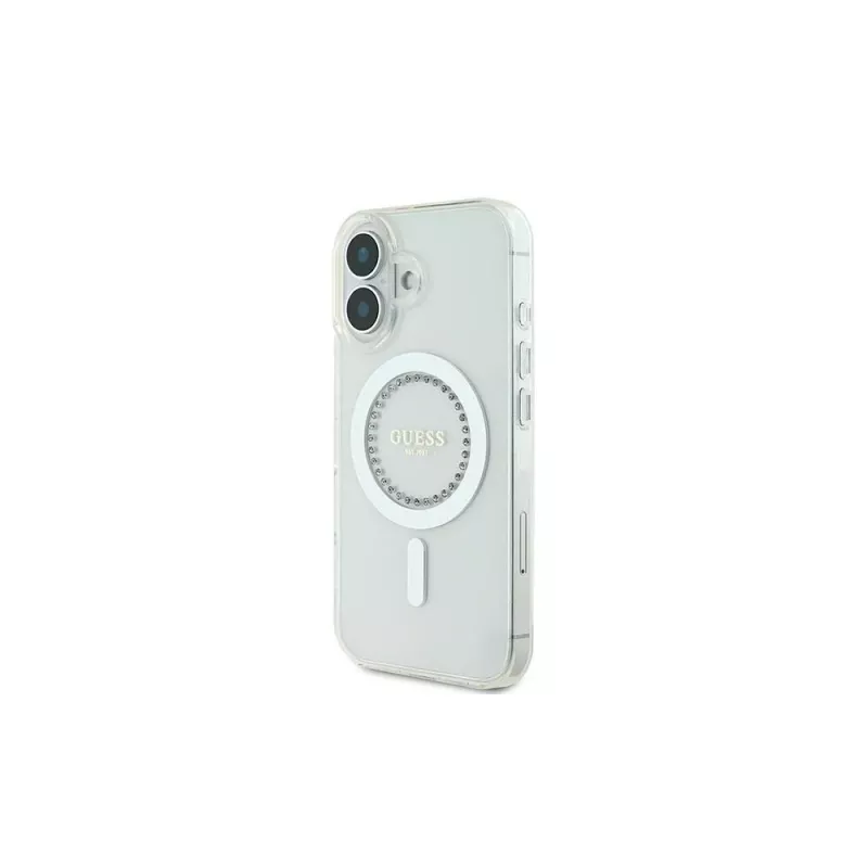 Guess GUHMP16MPFTDTEH Hardcase IML Rhinestones MagSafe für Apple iPhone 16 Plus 6,7 inch Weiß