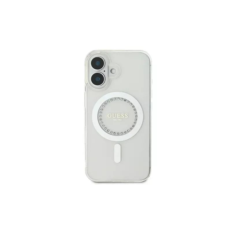 Guess GUHMP16MPFTDTEH Hardcase IML Rhinestones MagSafe für Apple iPhone 16 Plus 6,7 inch Weiß