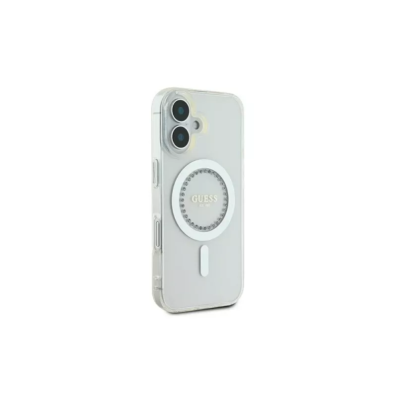 Guess GUHMP16MPFTDTEH Hardcase IML Rhinestones MagSafe für Apple iPhone 16 Plus 6,7 inch Weiß