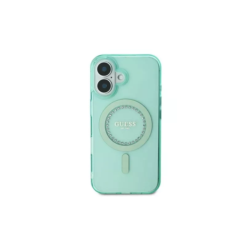 Guess GUHMP16SPFTDTEN iPhone 16 6,1 inch Green Hardcase IML Rhinestones MagSafe