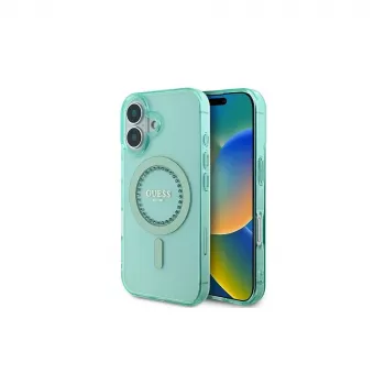 Guess IML Rhinestones MagSafe Case für iPhone 16 Plus (Grün)