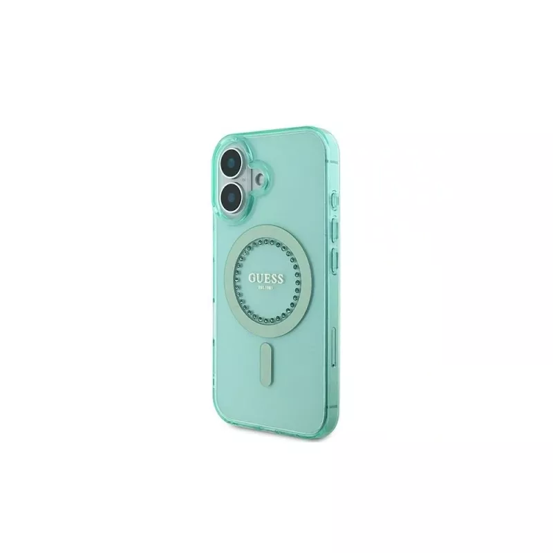 Guess IML Rhinestones MagSafe Case für iPhone 16 Plus (Grün)