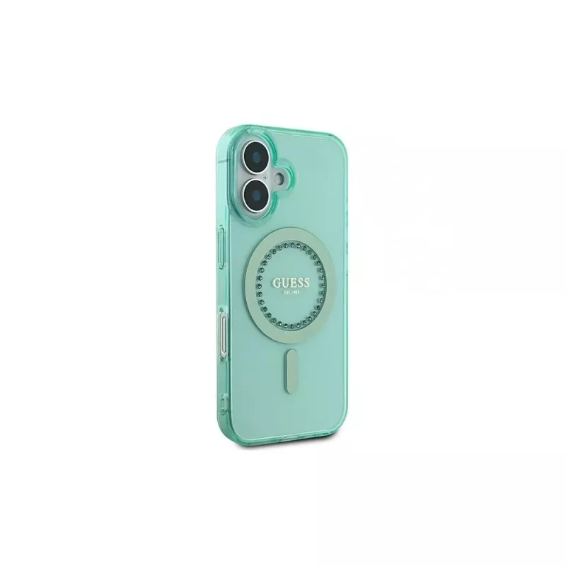 Guess IML Rhinestones MagSafe Case für iPhone 16 Plus (Grün)