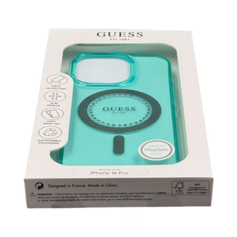 Guess GUHMP16LPFTDTEN iPhone 16 Pro 6,3 inch Hardcase IML Rhinestones MagSafe Grün