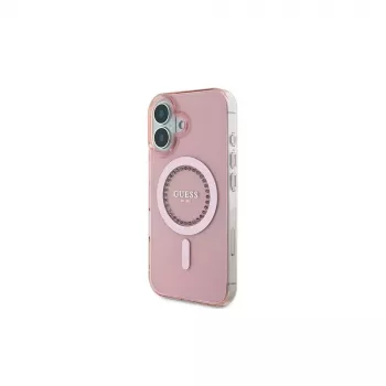 Guess IML Rhinestones MagSafe Case für iPhone 16 (Pink)