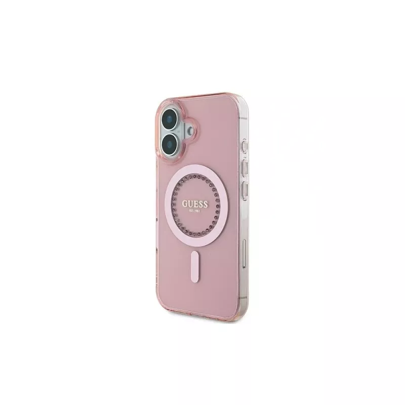 Guess IML Rhinestones MagSafe Case für iPhone 16 (Pink)