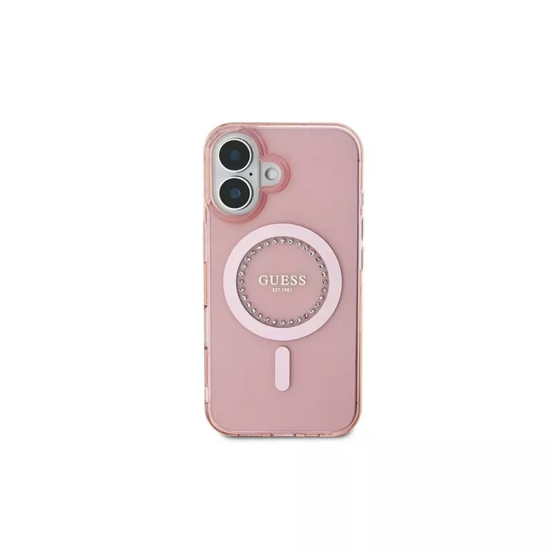 Guess IML Rhinestones MagSafe Case für iPhone 16 (Pink)