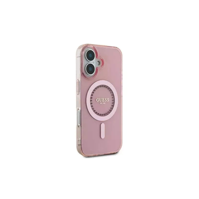 Guess IML Rhinestones MagSafe Case für iPhone 16 (Pink)
