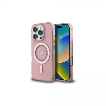 Guess GUHMP16LPFTDTEP Hardcase IML Rhinestones MagSafe für iPhone 16 Pro 6.3 Pink