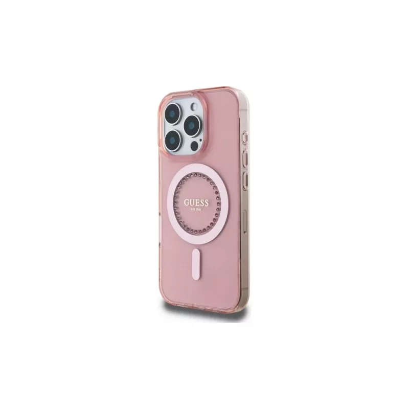 Guess GUHMP16LPFTDTEP Hardcase IML Rhinestones MagSafe für iPhone 16 Pro 6.3 Pink