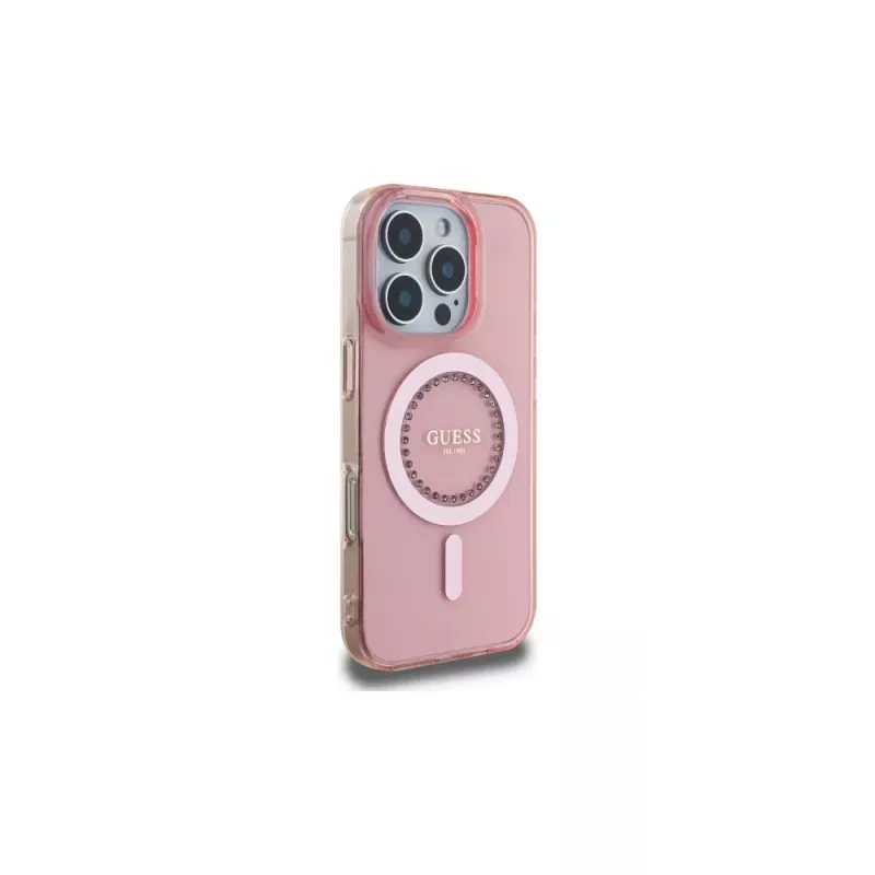 Guess GUHMP16LPFTDTEP Hardcase IML Rhinestones MagSafe für iPhone 16 Pro 6.3 Pink