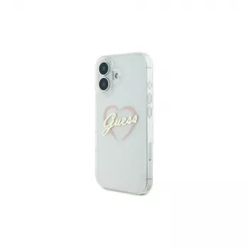 Guess GUHCP16MHCHGSPT Hard Case für Apple iPhone 16 Plus, Transparent, IML Heart Pattern