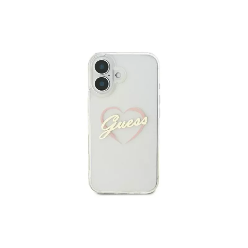 Guess GUHCP16MHCHGSPT Hard Case für Apple iPhone 16 Plus, Transparent, IML Heart Pattern