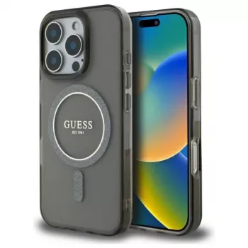 Guess GUHMP16LHFGEREK Hardcase IML Glitter Circle MagSafe für iPhone 16 Pro 6.3 Schwarz