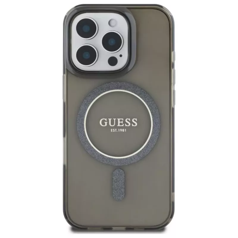 Guess GUHMP16LHFGEREK Hardcase IML Glitter Circle MagSafe für iPhone 16 Pro 6.3 Schwarz