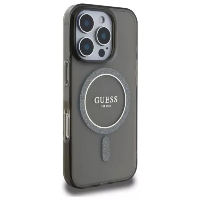 Guess GUHMP16LHFGEREK Hardcase IML Glitter Circle MagSafe für iPhone 16 Pro 6.3 Schwarz