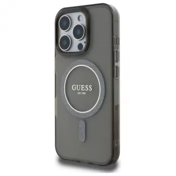 Guess GUHMP16XHFGEREK Hardcase IML Glitter Circle MagSafe für iPhone 16 Pro Max 6,9 inch Schwarz