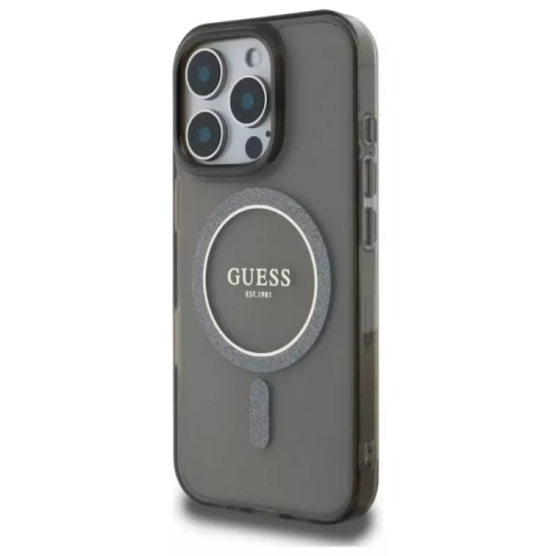 Guess GUHMP16XHFGEREK Hardcase IML Glitter Circle MagSafe für iPhone 16 Pro Max 6,9 inch Schwarz