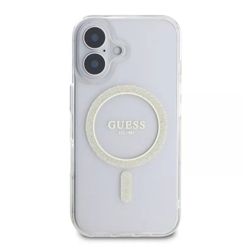 Guess GUHMP16SHFGERET iPhone 16 Transparent Hardcase IML Glitter Circle MagSafe