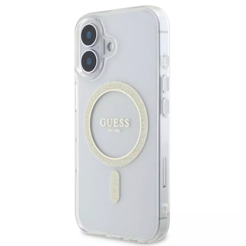 Guess GUHMP16SHFGERET iPhone 16 Transparent Hardcase IML Glitter Circle MagSafe