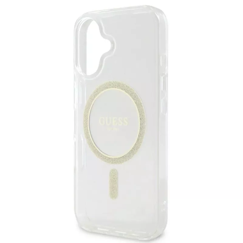 Guess GUHMP16SHFGERET iPhone 16 Transparent Hardcase IML Glitter Circle MagSafe