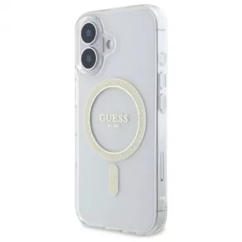 Guess GUHMP16MHFGERET iPhone 16 Plus 6,7 inch Transparente Hardcase IML Glitter Circle MagSafe