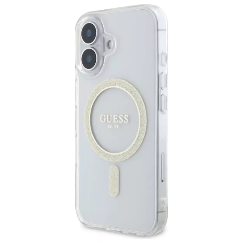 Guess GUHMP16MHFGERET iPhone 16 Plus 6,7 inch Transparente Hardcase IML Glitter Circle MagSafe