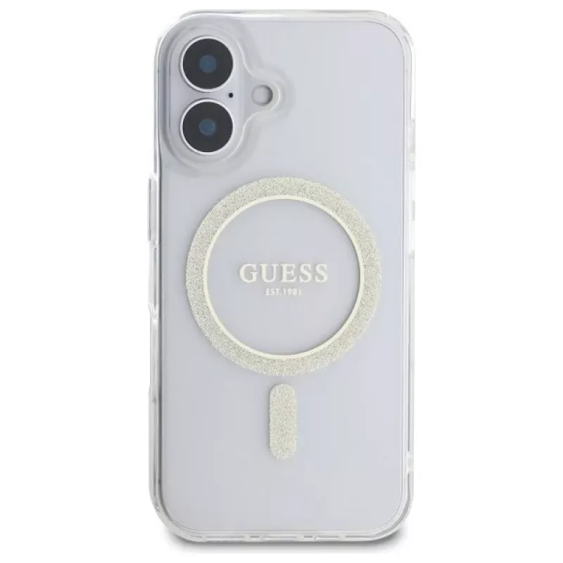 Guess GUHMP16MHFGERET iPhone 16 Plus 6,7 inch Transparente Hardcase IML Glitter Circle MagSafe