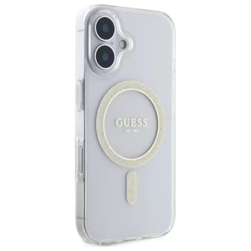 Guess GUHMP16MHFGERET iPhone 16 Plus 6,7 inch Transparente Hardcase IML Glitter Circle MagSafe