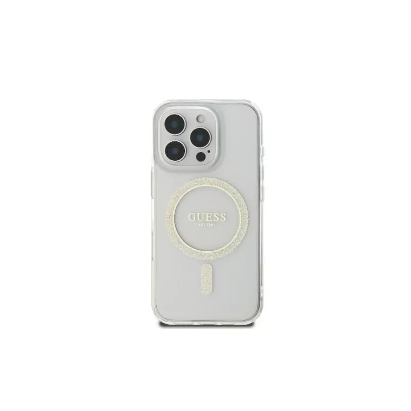 Guess GUHMP16LHFGERET iPhone 16 Pro 6,3 inch Transparente Hartschale IML Glitter Circle MagSafe