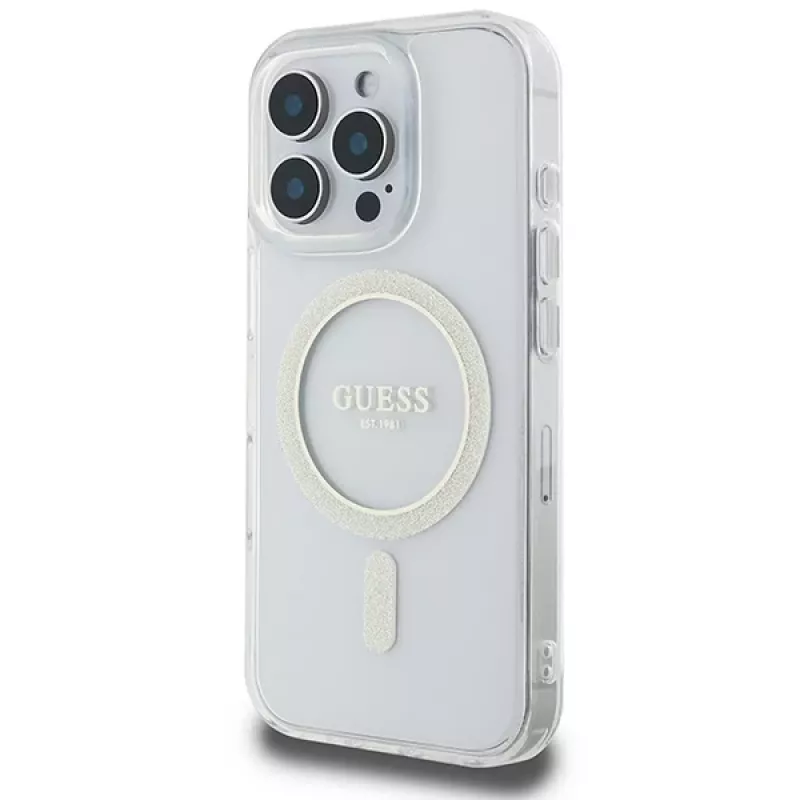 Guess Glitter Circle MagSafe Hard Case für Apple iPhone 16 Pro Max (6,9 inch) - Transparent