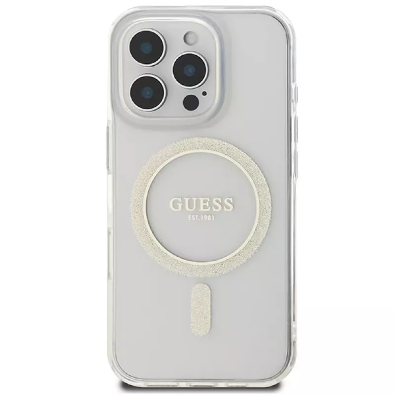 Guess Glitter Circle MagSafe Hard Case für Apple iPhone 16 Pro Max (6,9 inch) - Transparent