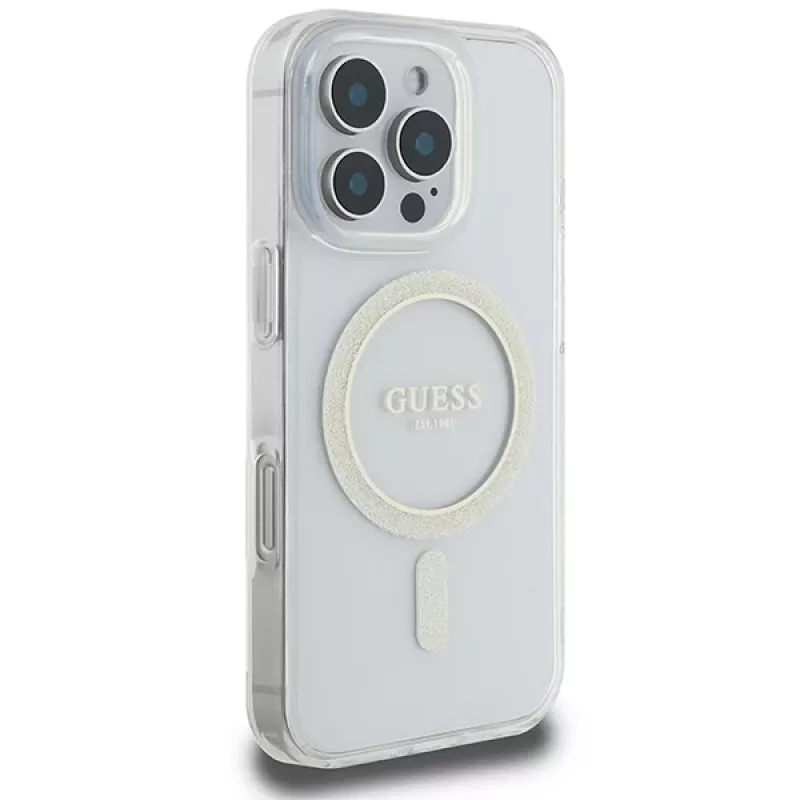 Guess Glitter Circle MagSafe Hard Case für Apple iPhone 16 Pro Max (6,9 inch) - Transparent