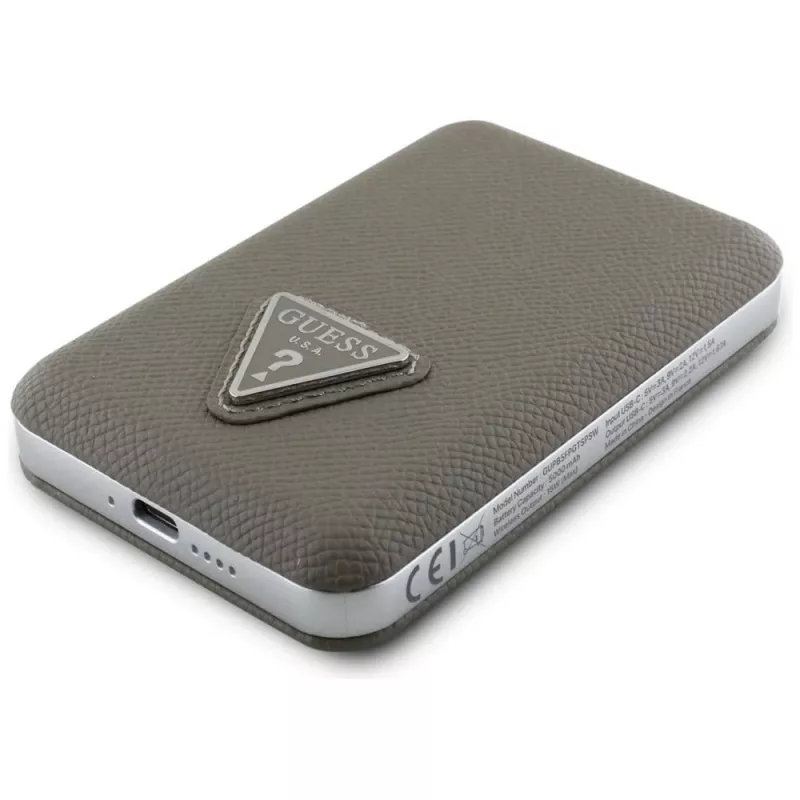 GUESS Grained Triangle Wireless Power Bank 5000mAh 15W USB-C MagSafe Braun