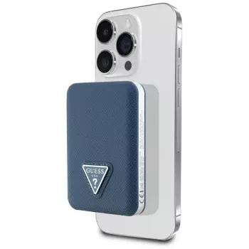 GUESS Grained Triangle Wireless Power Bank 5000mAh 15W USB-C MagSafe Blau