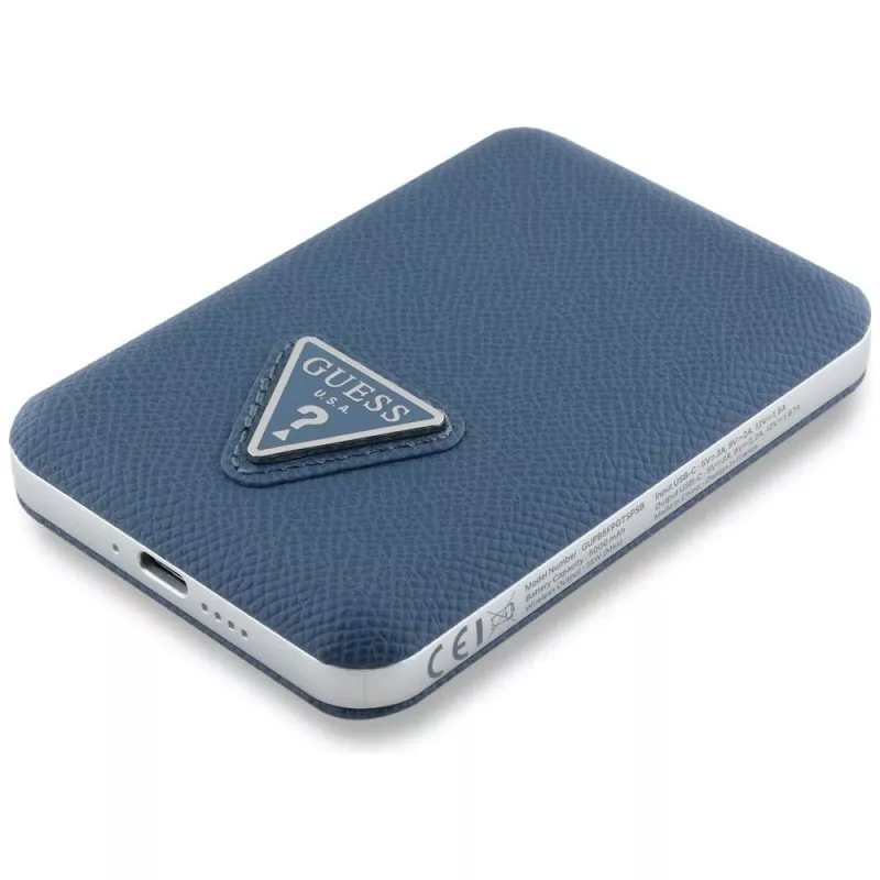 GUESS Grained Triangle Wireless Power Bank 5000mAh 15W USB-C MagSafe Blau