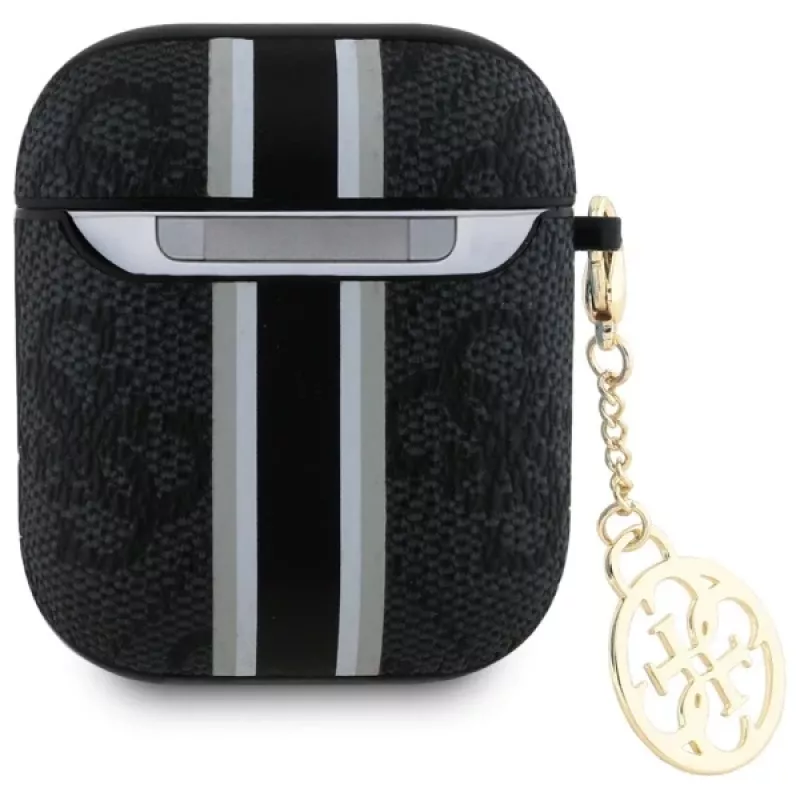 Guess GUA2P4RPSK AirPods 1/2 Cover Black 4G Printed Stripes Charm
