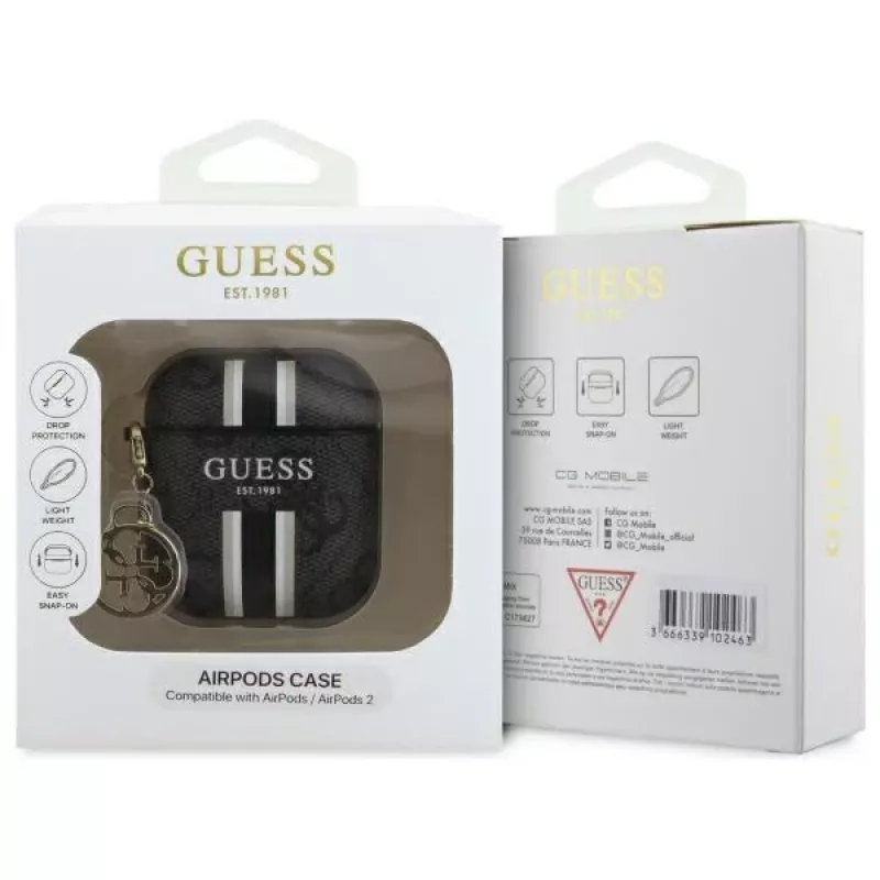 Guess GUA2P4RPSK AirPods 1/2 Cover Black 4G Printed Stripes Charm