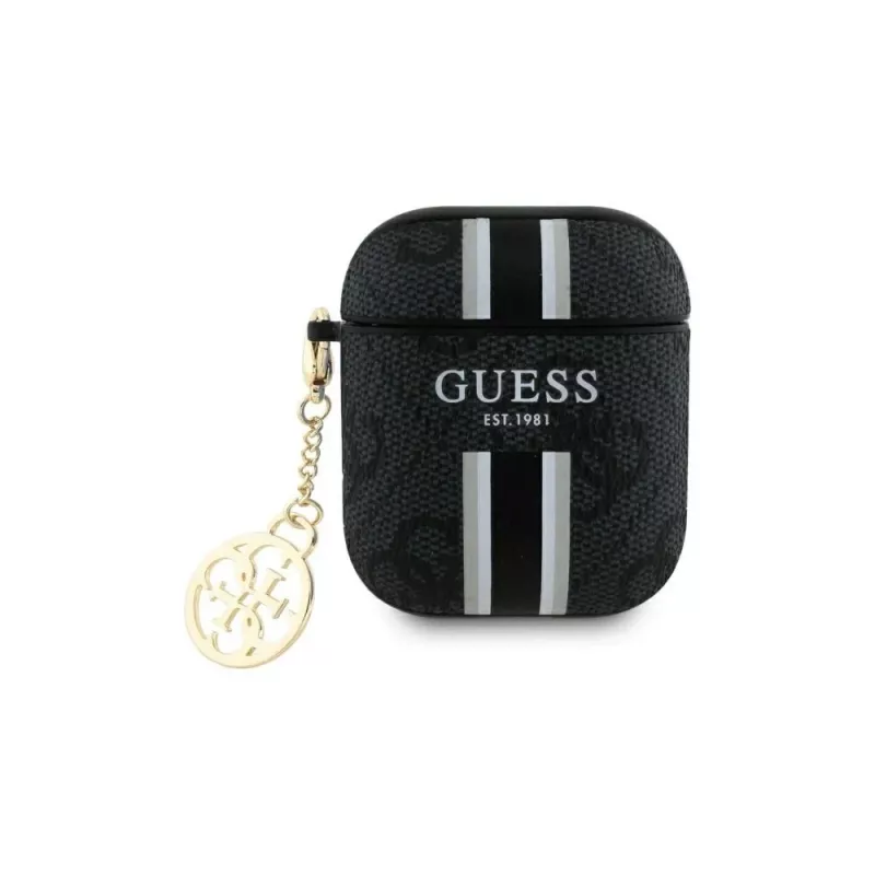 Guess GUA2P4RPSK AirPods 1/2 Cover Black 4G Printed Stripes Charm