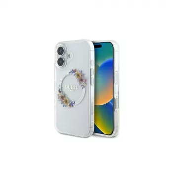Guess GUHMP16MHFWFCT iPhone 16 Plus 6,7 inch Transparente Hardcase IML Flowers Wreath MagSafe